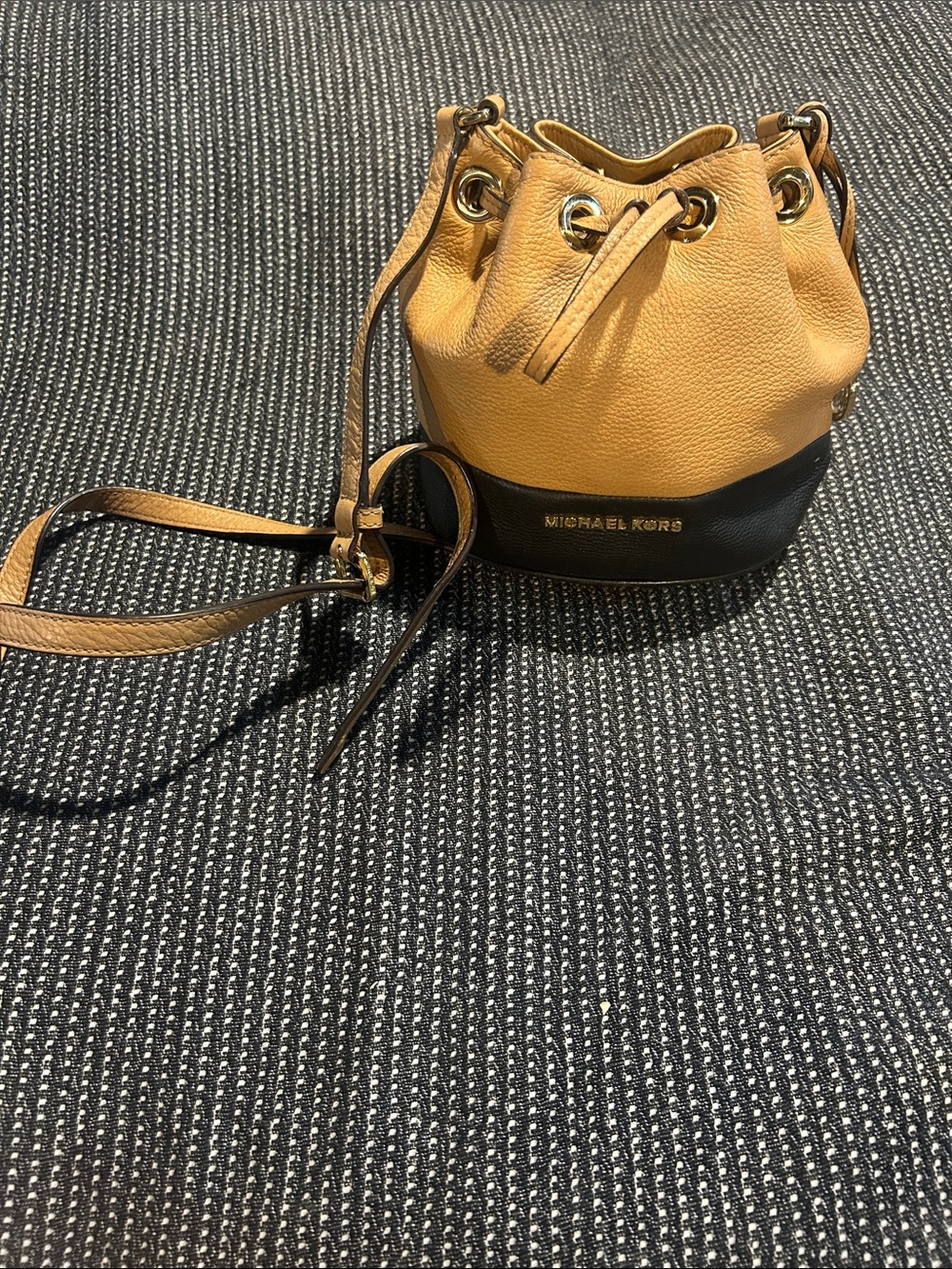 Michael Kors Two-Tone Tan and Black Bucket Crossbody